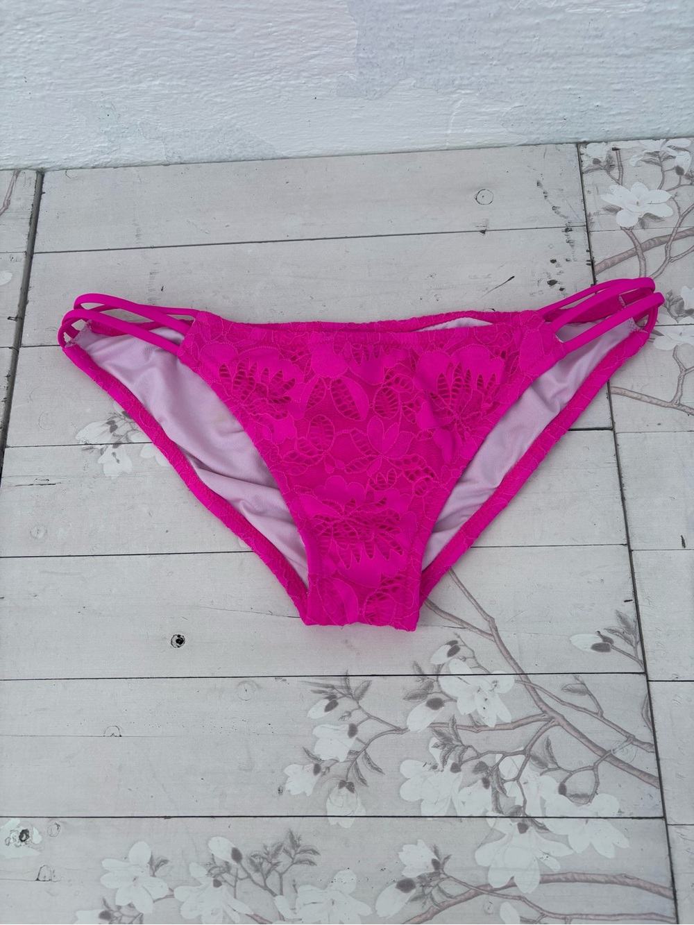 Victoria's Secret Hot Pink Lace Strappy Bikini Bottom